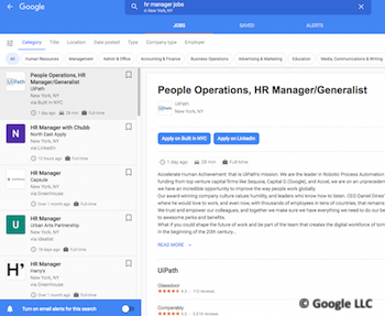 Screenshot Google-Jobsuche USA