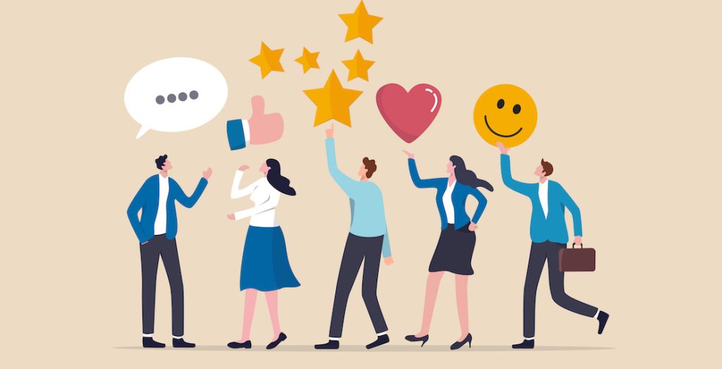 Illustration mit Personen, die Feedback geben